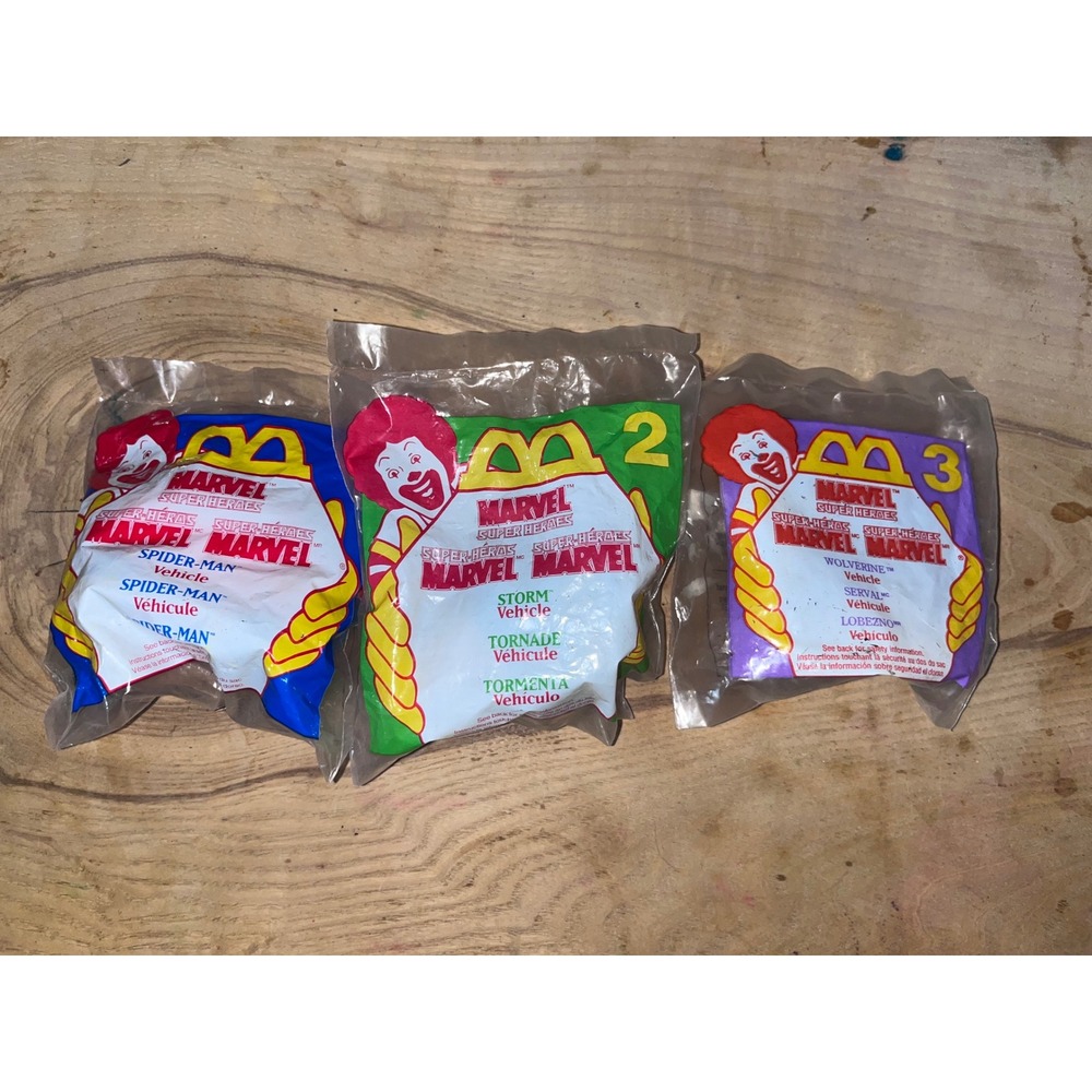 1996 McDonalds Marvel Super Heroes Happy Meal Toy Lot Spiderman/Storm/Wolverine